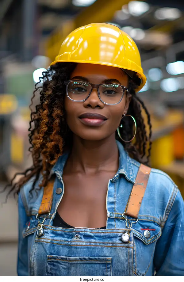 portrait of a young woman wearing a hard hat and safety glasses