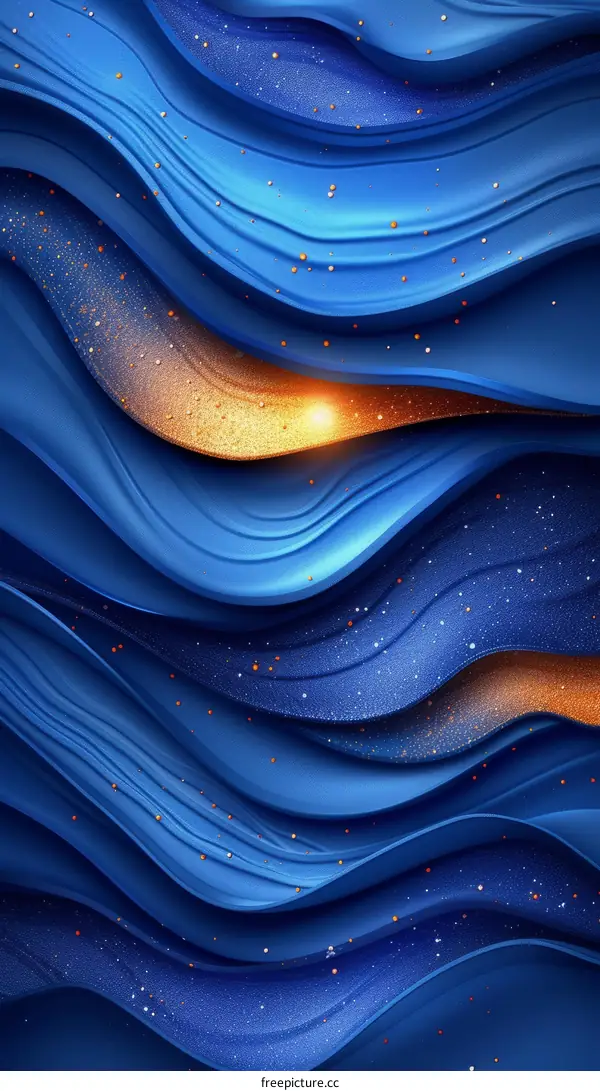Blue and gold abstract waves background