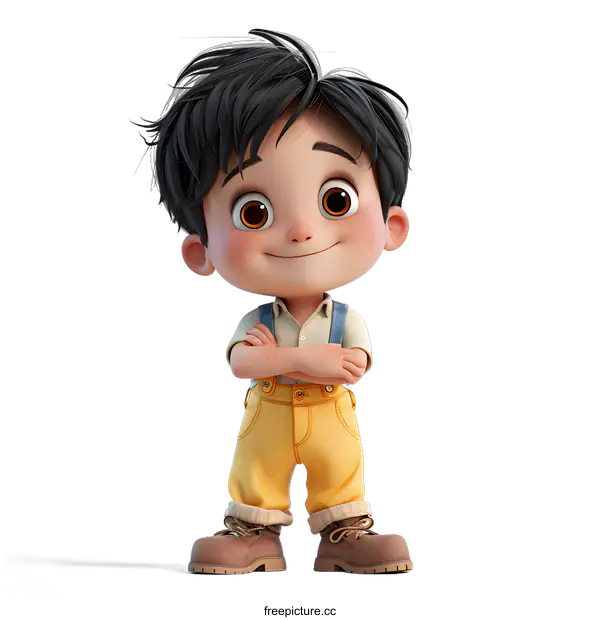 [Transparent Background PNG]Smiling Cartoon Boy With Crossed Arms
