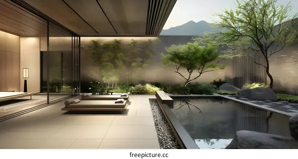 Modern Minimalist Backyard Design with Pool and Stone Pathway