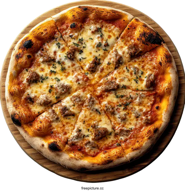 [Transparent Background PNG]Delicious Pizza with Toppings on Wooden Board