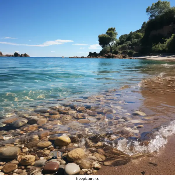 clear water with rocks on beach