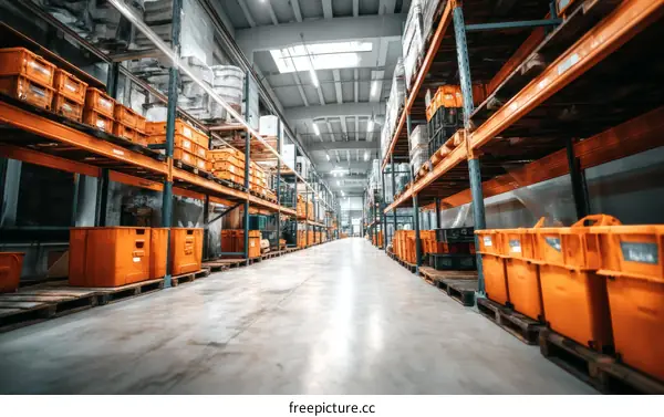 Large Warehouse with Orange Storage Containers