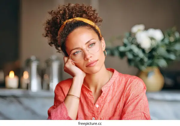 Thoughtful Woman in a Cafe Setting