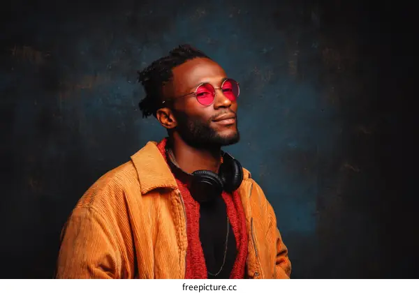 Stylish African American Man in Trendy Orange Jacket