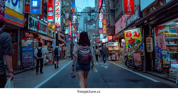 Neon Signs and Street Lights in Tokyo Japan