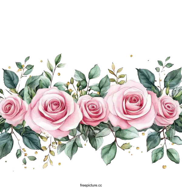 [Transparent Background PNG]Watercolor Roses and Leaves Floral Illustration