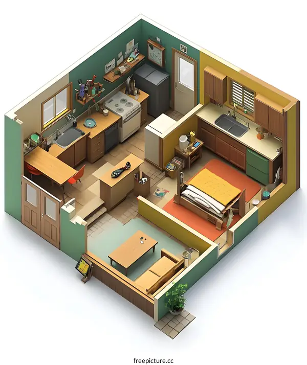3D Isometric Illustration of a Small Apartment
