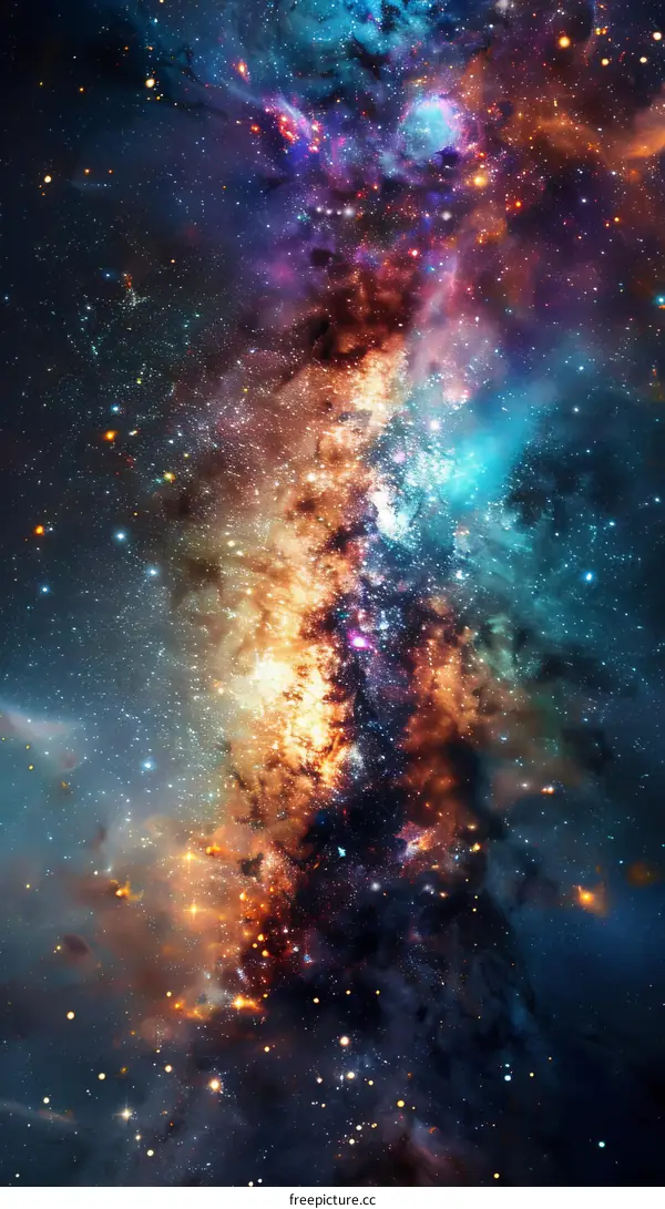 Luminous Space Galaxy with Bright Stars and Nebula