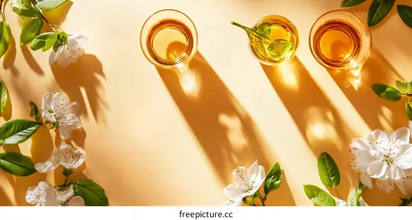 Floral Tea and Sunlight Background