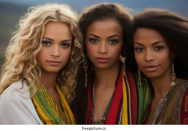 Diverse Women Standing United Against Mountain Backdrop