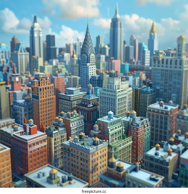 Colorful Cartoon Cityscape of New York