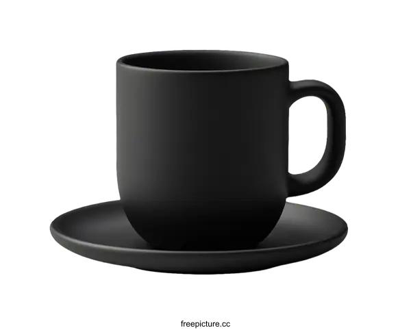 [Transparent Background PNG]Black Matte Coffee Cup and Saucer Set