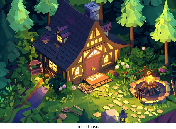 Fantasy Cottage in the Forest Illustration