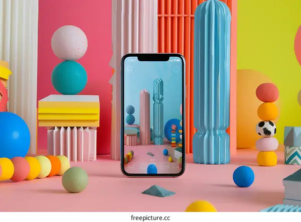 Abstract Colorful Geometric Shapes On Phone Screen