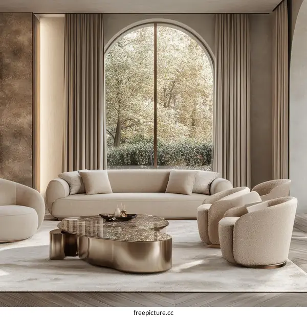 Modern Living Room with Arch Window