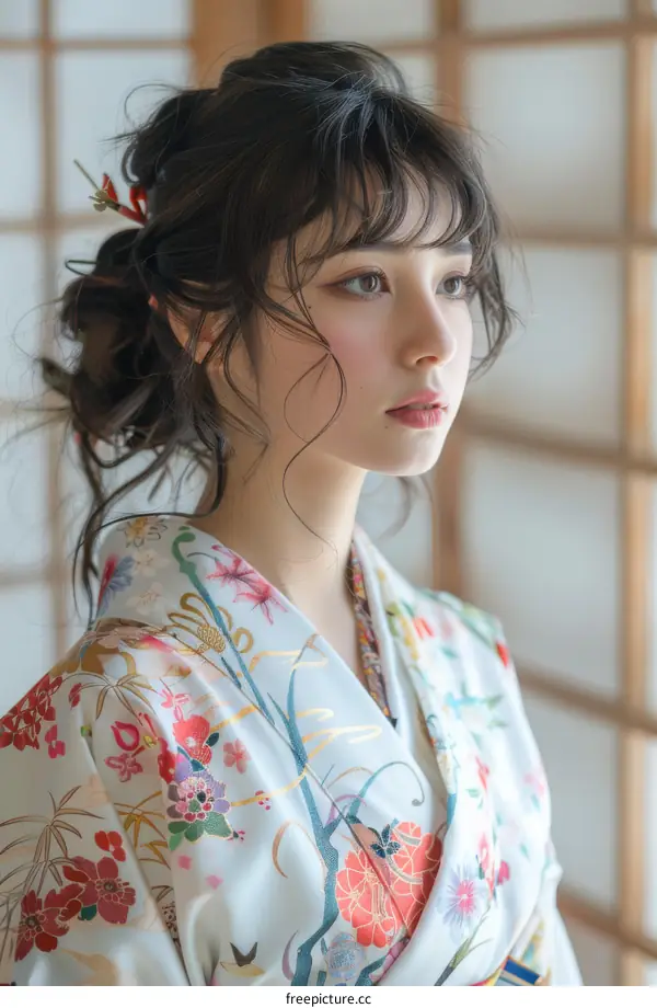 Portrait of a young woman in a kimono