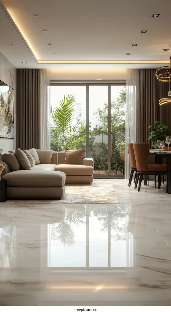 Modern Living Room Interior Design with Large Windows