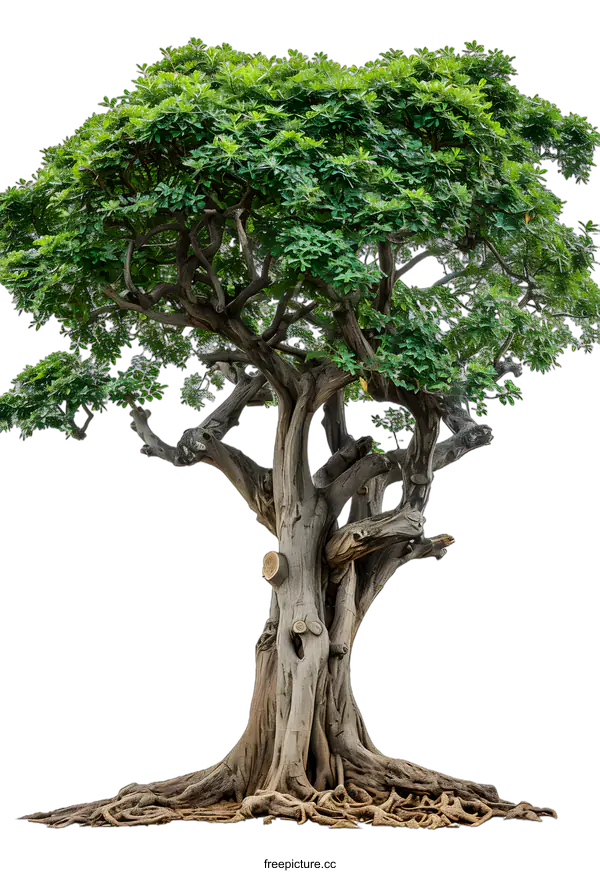 [Transparent Background PNG]A large tree with a thick trunk and green leaves