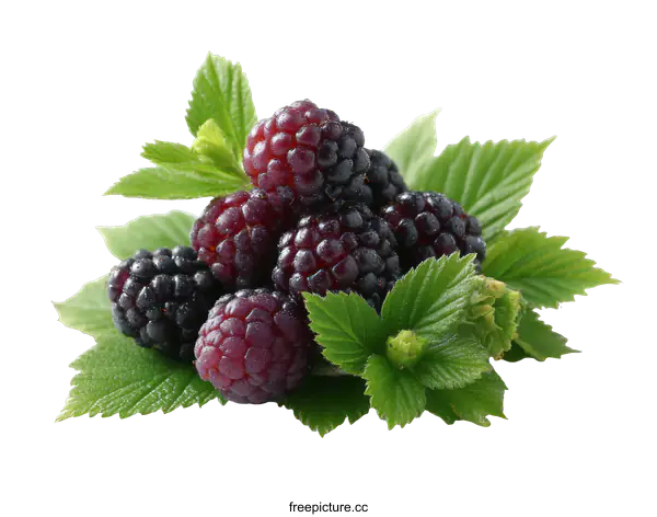 [Transparent Background PNG]Fresh Blackberries with Green Leaves