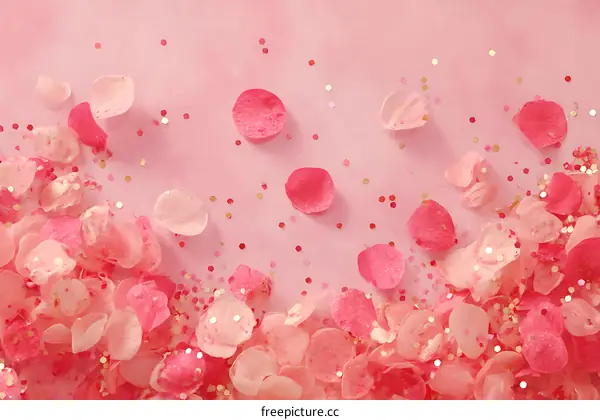Pink Rose Petals and Glitter Background