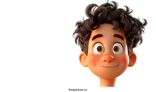 [Transparent Background PNG]Curious Boy with Curly Hair
