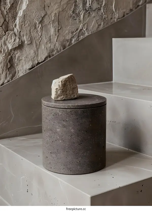 Concrete Stone Decorative Object On Staircase