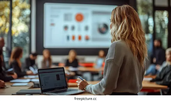 Business Meeting Presentation by a Caucasian Woman