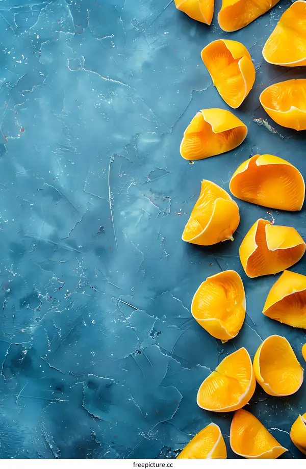 Orange Peels on Blue Background