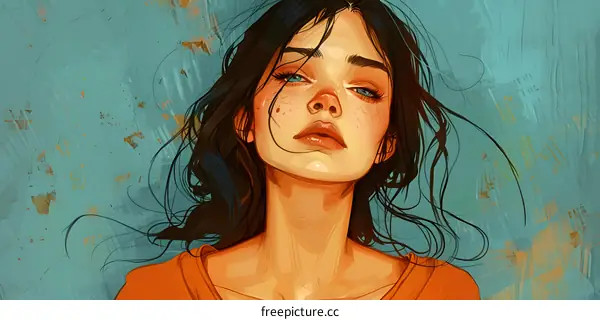 portrait of a young woman with freckles and dark hair