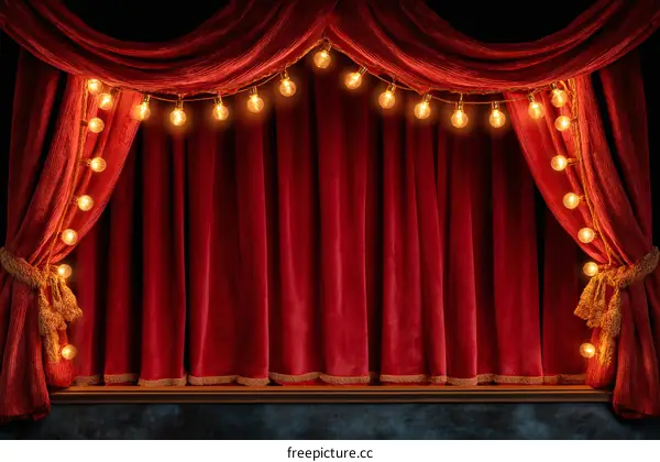 Vintage Red Theater Stage Curtains with Lights