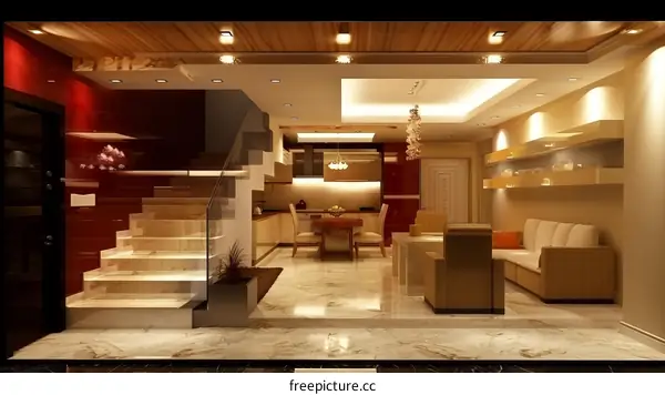 Staircase and living room interior design