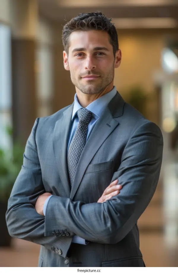 Businessman in suit with arms crossed