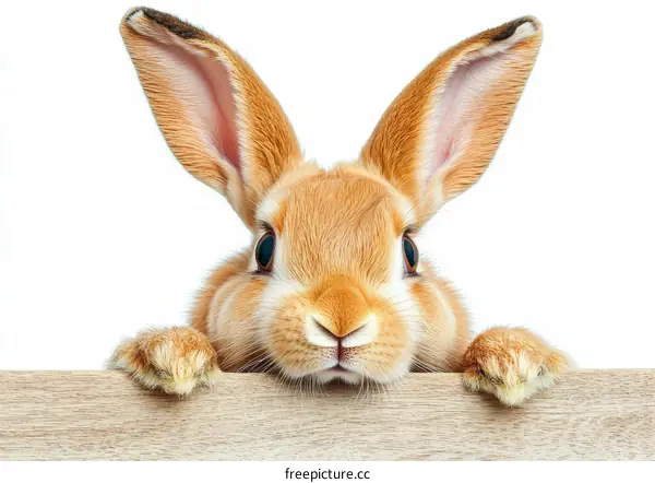 Adorable Bunny Peeking Over Wooden Board
