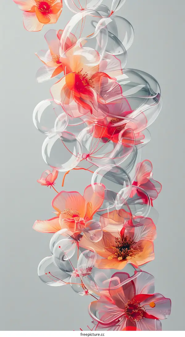 Pink and orange flowers with bubbles