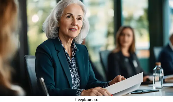 Senior Businesswoman Listening to a Presentation During a Meeting