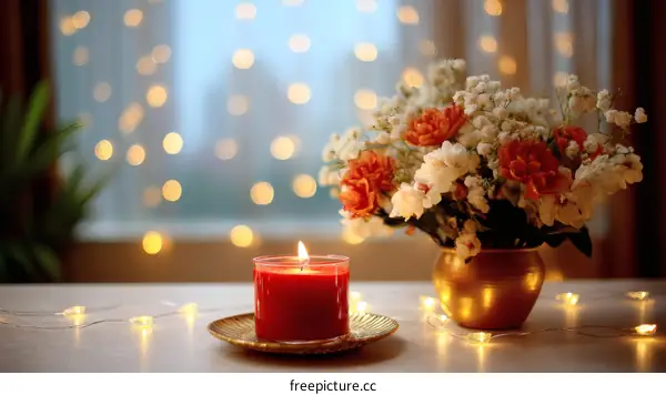 Cozy Autumn Window Scene with Candles and Flowers