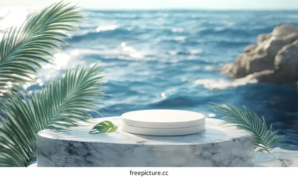 Coastal Scene with White Display Podium