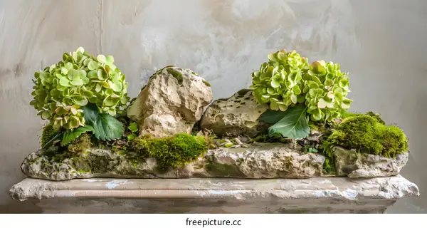 Green Hydrangea Flowers on Stone