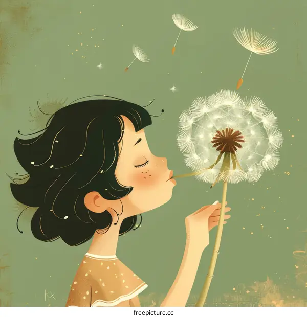 Little Girl Blowing Dandelion Seeds