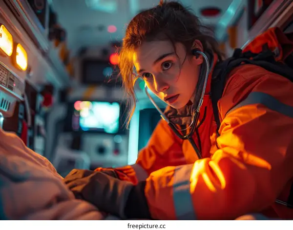 paramedic memeriksa pasien di dalam ambulans