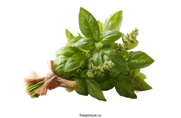 [Transparent Background PNG]Fresh Basil Bunch on White Background