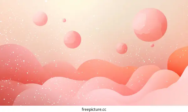 Abstract Pink Landscape with Floating Spheres