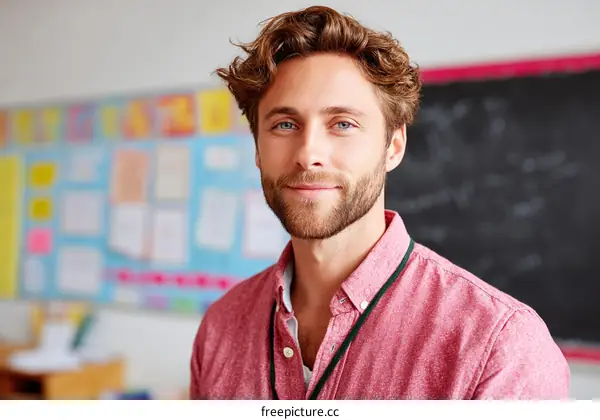 Portrait of a Caucasian Male Teacher in Classroom