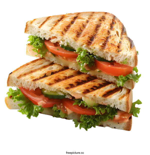 [Transparent Background PNG]Grilled Tomato Cucumber Sandwich with Lettuce