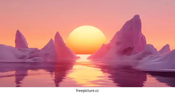 Pink Sunset Over Iceberg Mountains