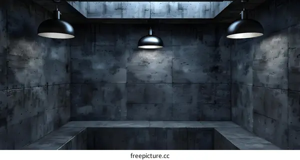 Concrete Room with Three Hanging Lights