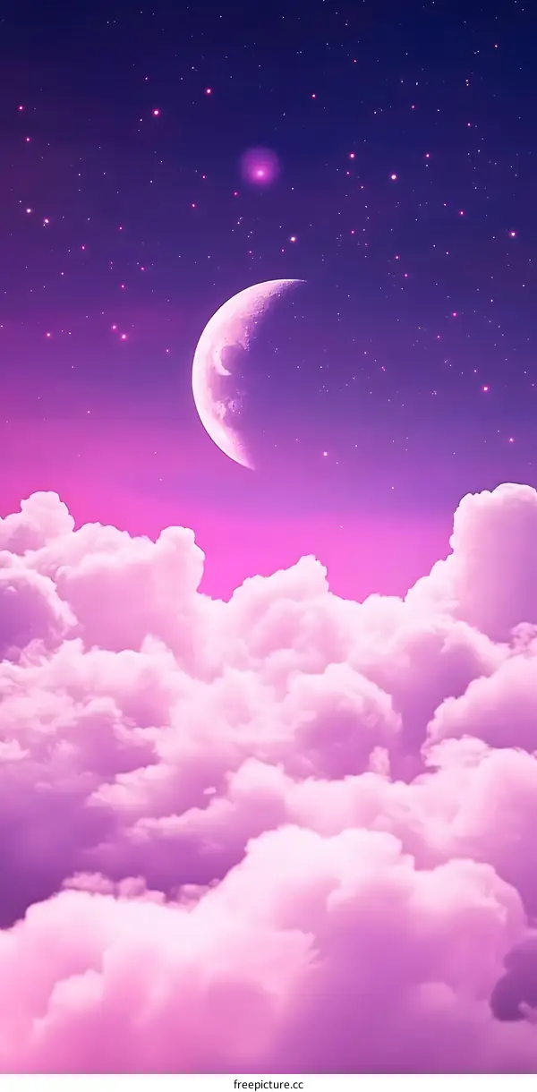 Purple Night Sky with Moon and Clouds