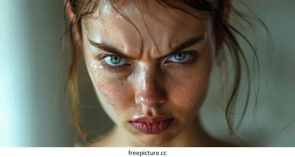 Close Up Portrait of a Woman with Intense Facial Expression
