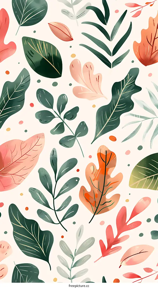 Colorful Leaves and Branches Pattern Illustration